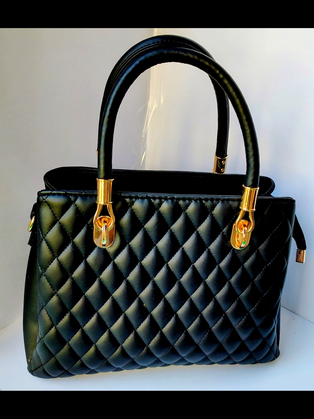 Black Satchel YNS Generic Black Quilted Satchel with Gold Hardware
